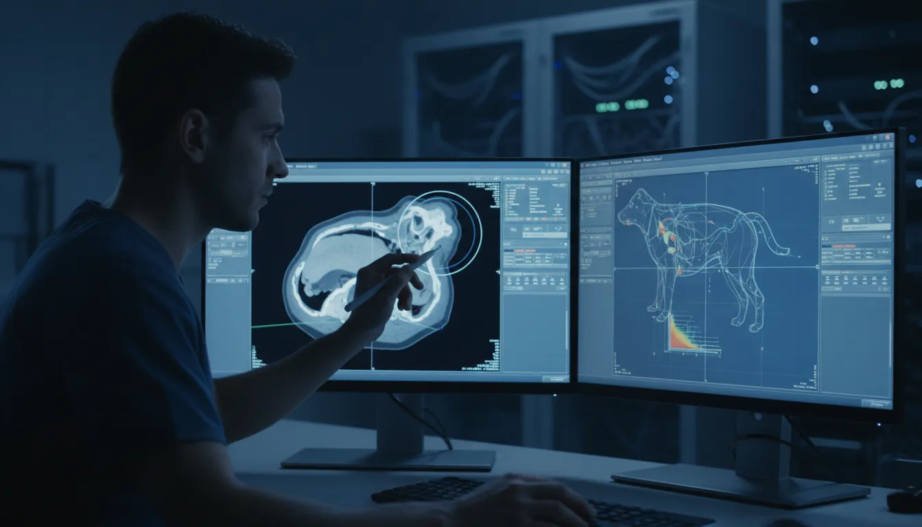 Veterinary radiation oncologist reviewing osteosarcoma case at AARADONC Florida